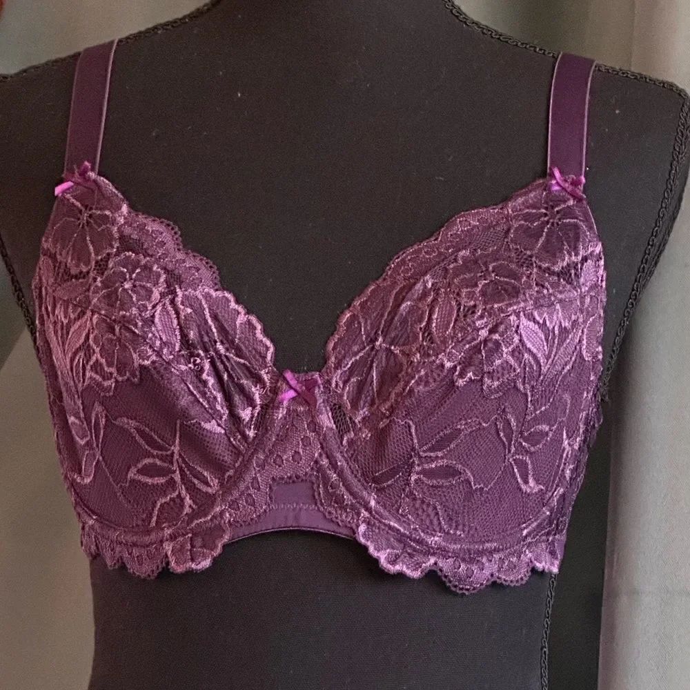 DELIMIRA WOMEN'S Plus Size Bras Full Coverage Lace Underwire Unlined Bra plum